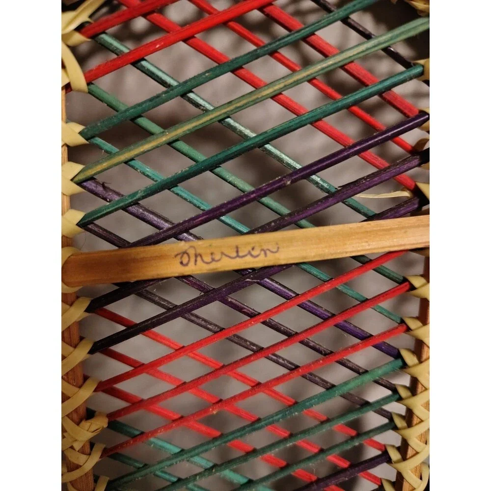 Vintage Multicolor Wicker Rattan Woven Basket Bowl Boho Decor Boho Chic MCM